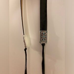 Vtg Women’s Large Western Brighton Black Leather Belt with Silver and Turquoise